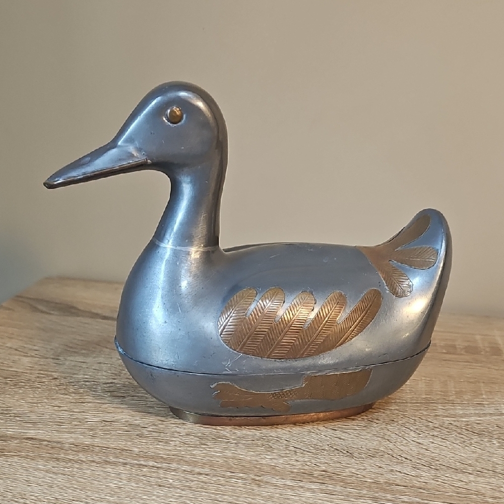 Brass and Pewter Duck Trinket Box